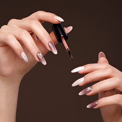 Stylish hand featuring fashionable and modern nail art design