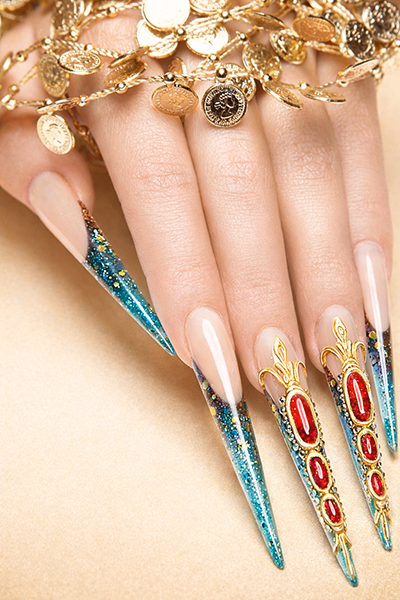 Trendy nail art on well-manicured hand